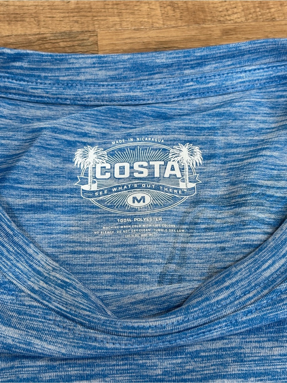 Costa Men's Heather Sea Blue Long Sleeve Performance Tee - Picture 3 of 4